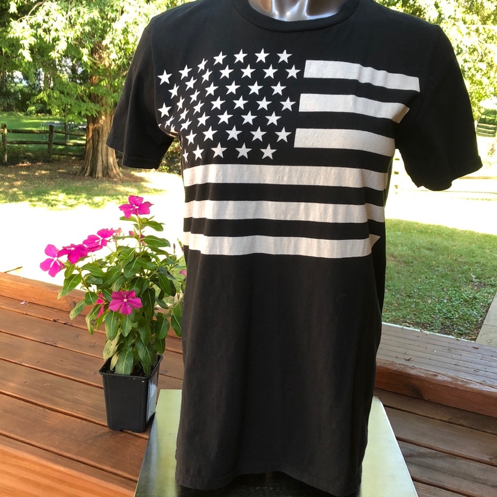 Fort Knox Black & White Flag T Shirt Fort Knox M Patriotic Short Sleeve